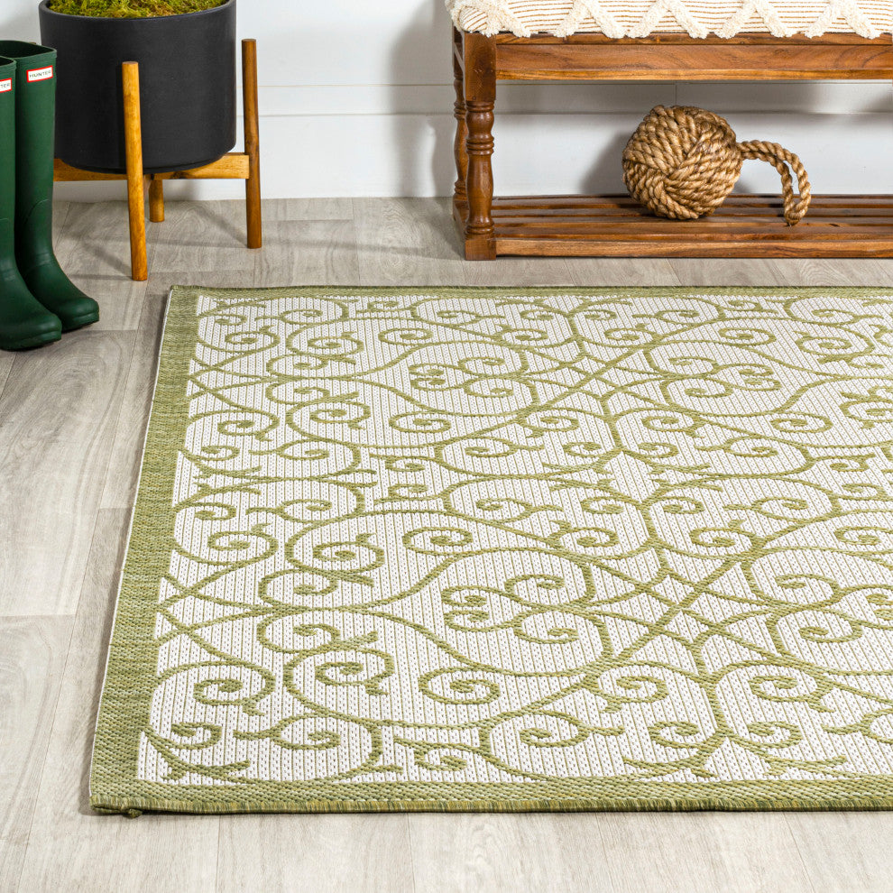 Madrid Vintage Filigree Textured Weave Indoor/Outdoor, Green/Cream, 9 X 12