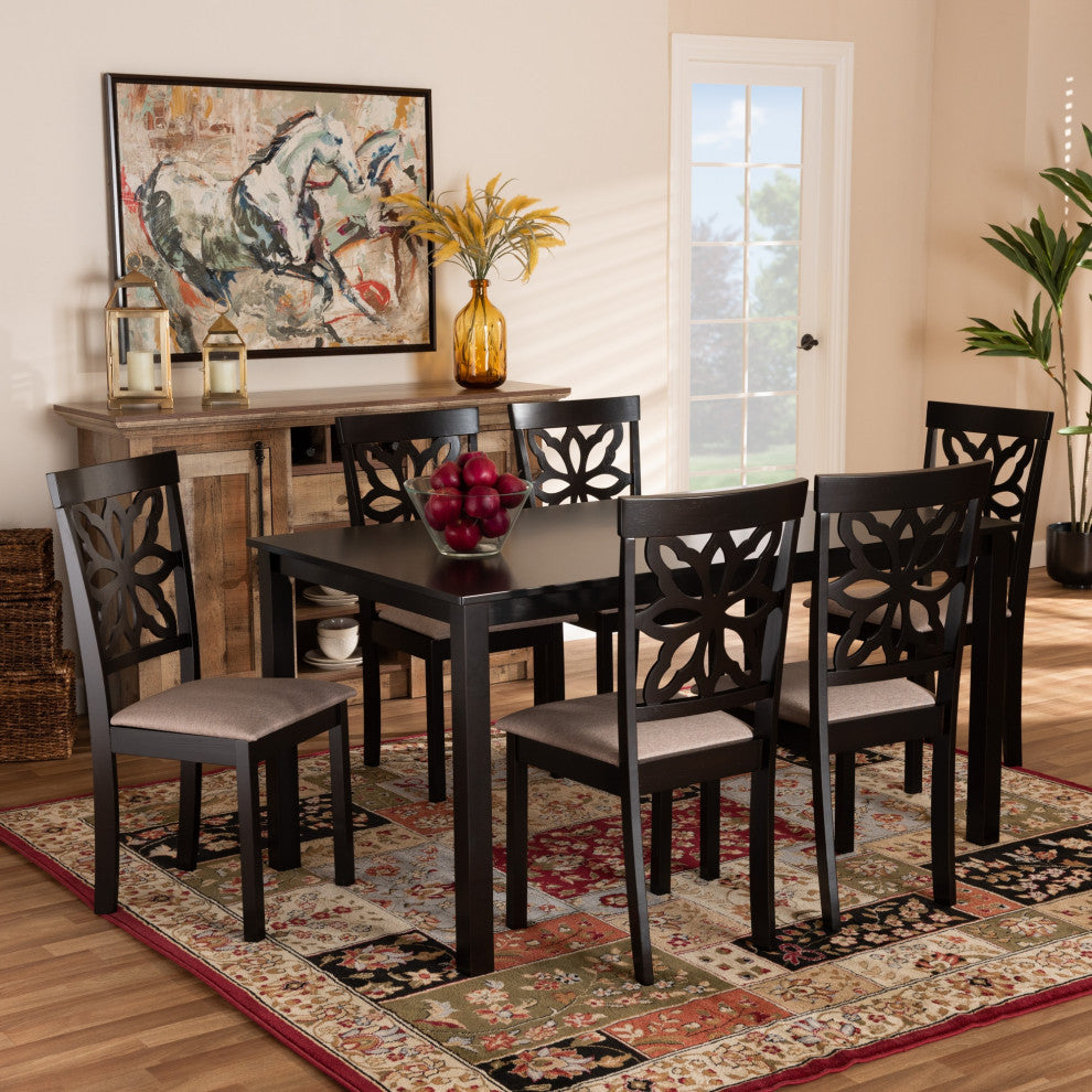 Baxton Studio Sand Upholstered and Brown Finished Wood 7-Piece Dining Set