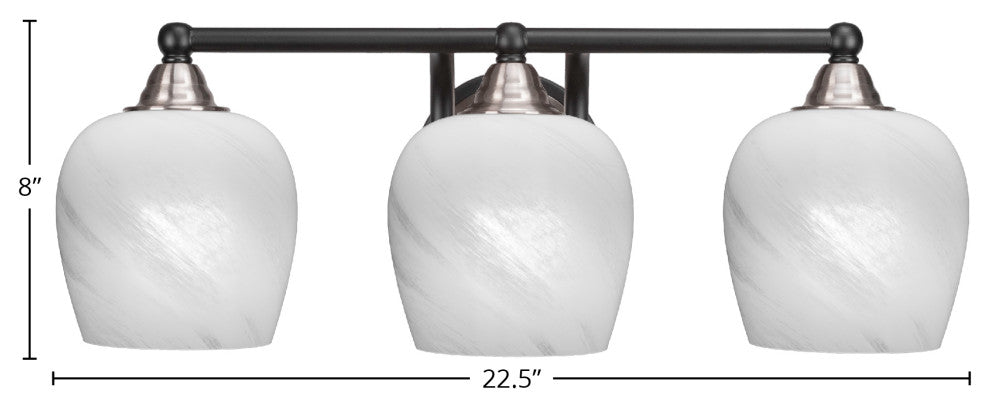 Paramount 3-Light Bath Bar, Matte Black & Brushed Nickel, 6" White Marble Glass