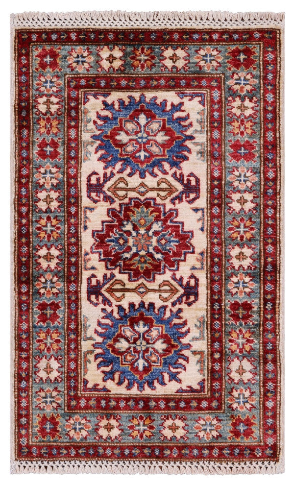 Geometric Super Kazak Hand Knotted Rug 1' 11" X 3' 1" Q10287