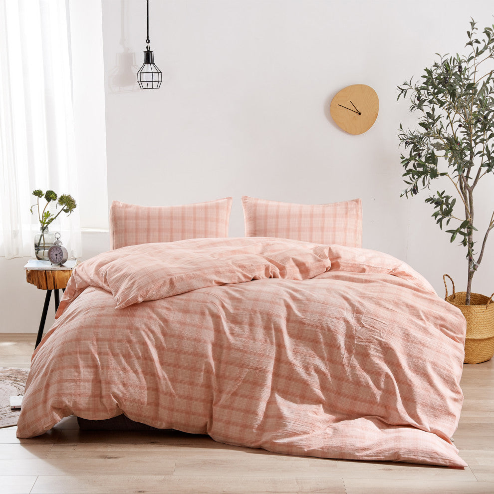 Kolkata Washed Cotton Duvet Set, Soft Pink, 102" X 90