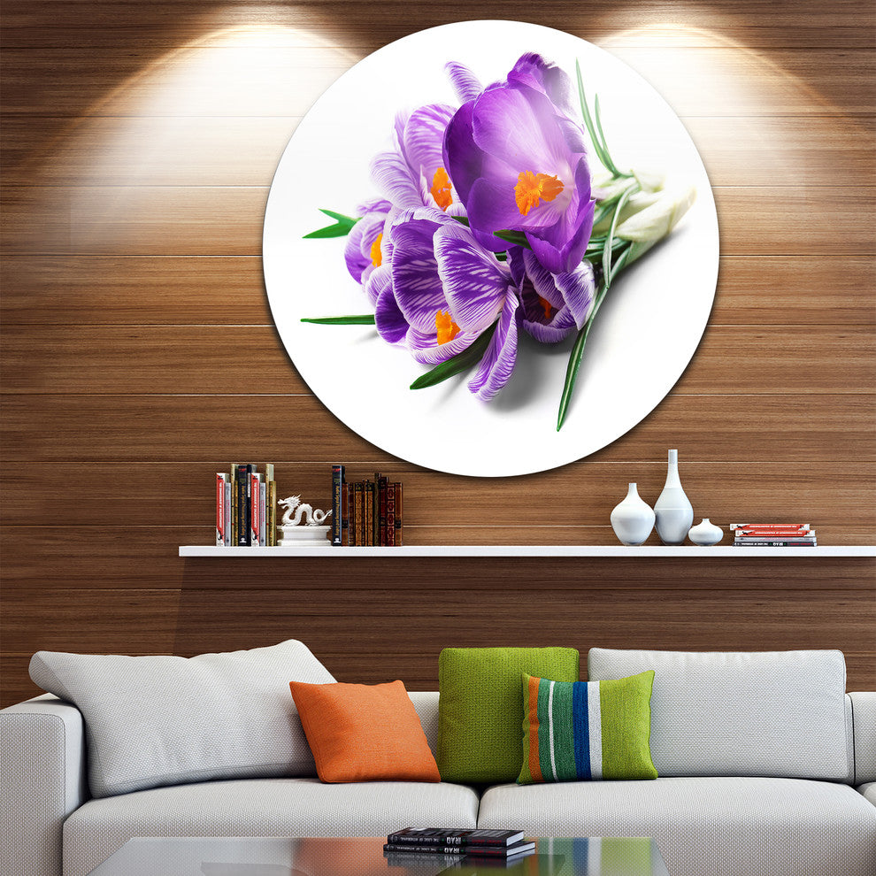 Bunch Of Blooming Crocus Flowers, Floral Large Disc Metal Wall Art, 11"