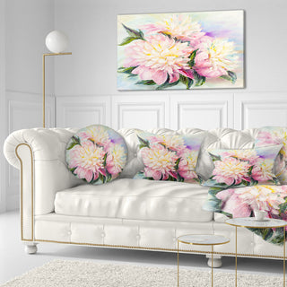 Blooming Pink Peonies Floral Throw Pillow, 12"x20"