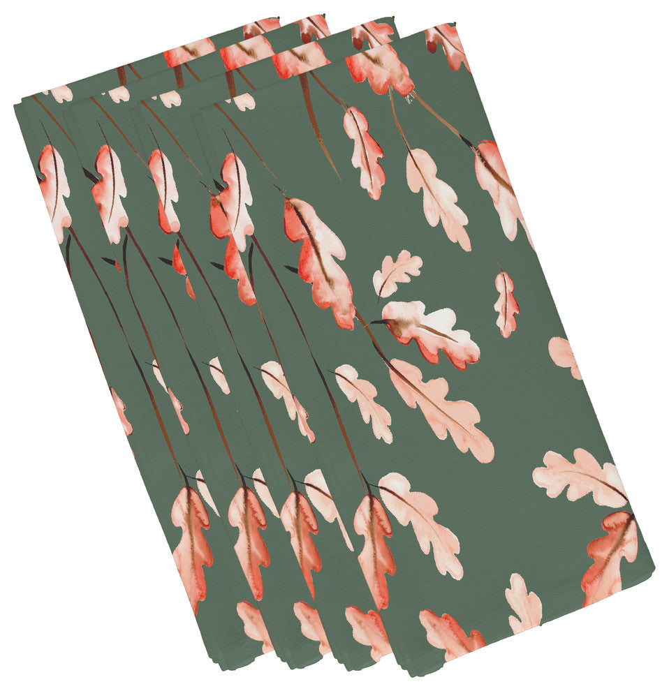 Wild Oak Leaves 19" Dark Green Floral Print Napkin, Set of 4