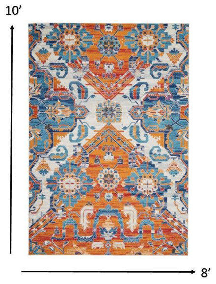 8" x 10" Ivory and Gold Floral Motif Area Rug