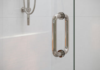 78"x64.75" Frameless Shower Door, Wall Hinge, Polished Nickel