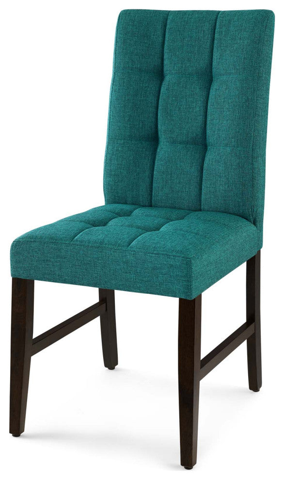 Tufted Side Dining Chair, Set of 2, Fabric, Wood, Teal Blue, Modern, Cafe Bistro