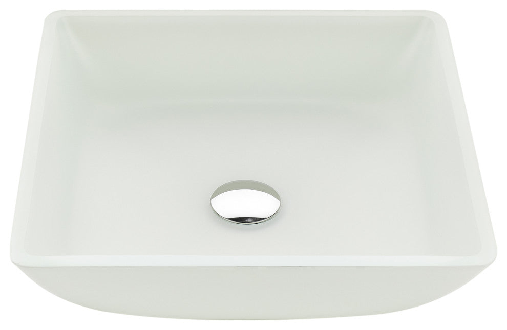 Solstice Square Glass Vessel Bathroom Sink With White Finish