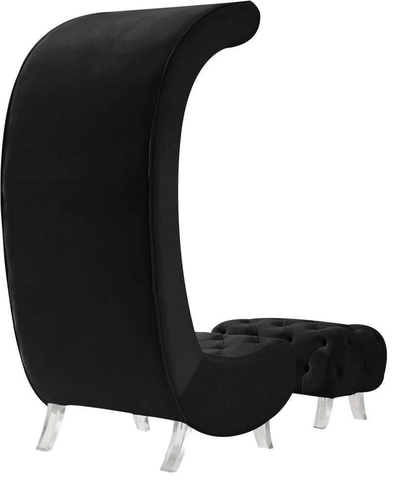 Crescent Velvet Upholstered Rounded Accent Chair, Black