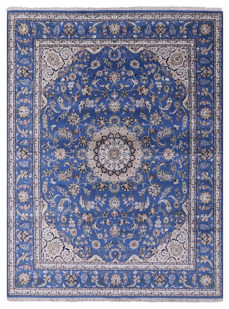 Persian Nain Hand-Knotted Wool & Silk Rug 7' 11" X 10' 2" - Q13126