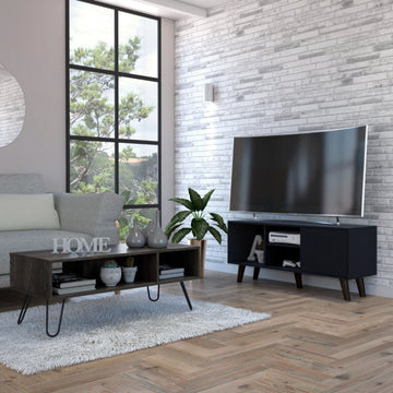 Boston 2 Piece Living Room Set, TV Stand and Coffee Table, Black/Espresso