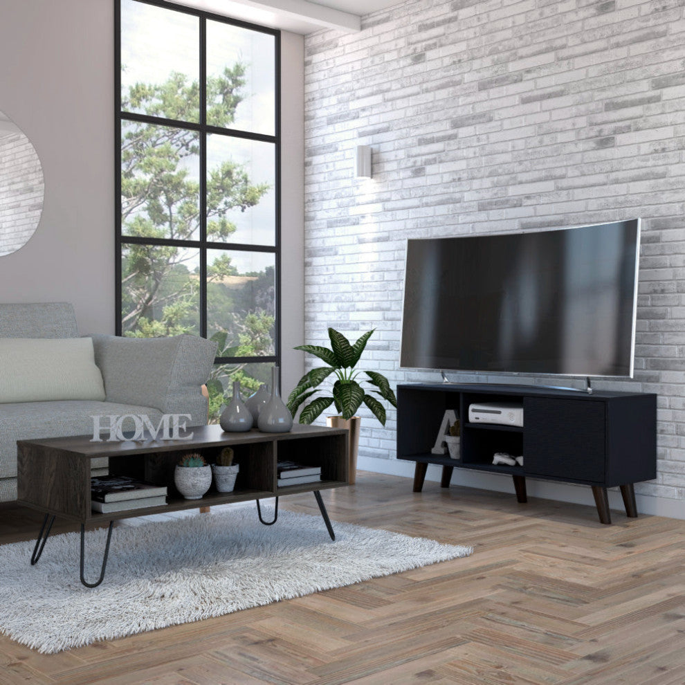 Boston 2 Piece Living Room Set, TV Stand and Coffee Table, Black/Espresso