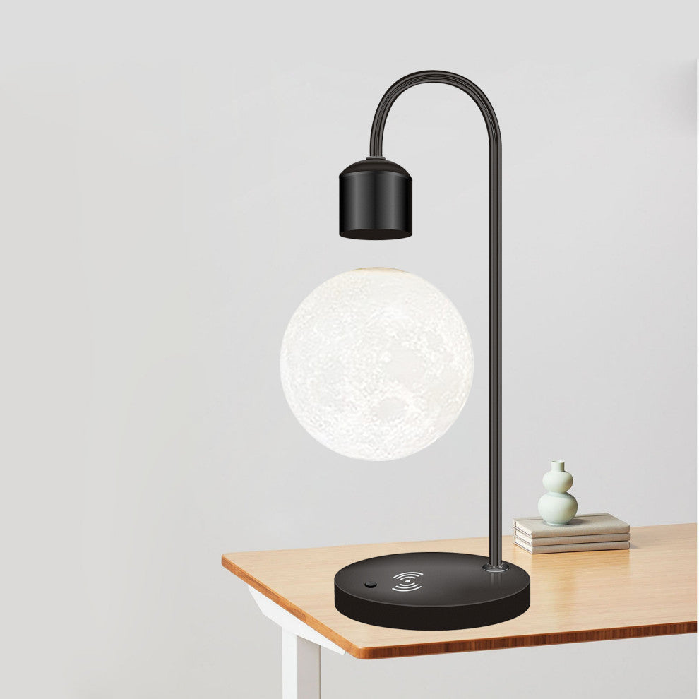 Creative Silver/Black Iron 3D Levitating Moon LED Table Lamp, Black