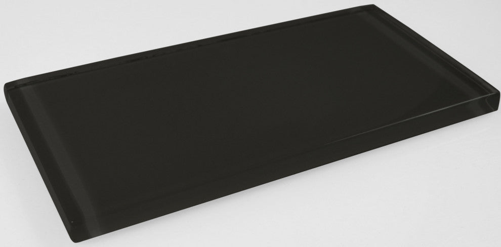 Metro 3"x6" Glass Subway Tile,Glossy Black, Piece