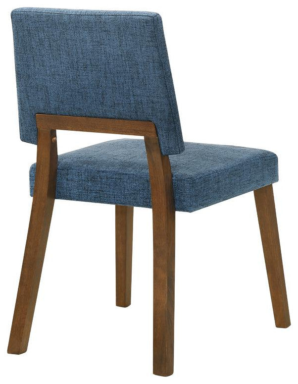 Channell Wood Dining Chair in Walnut Finish with Blue Fabric - Set of 2