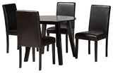 Everly Dark Brown Faux Leather 5-Piece Dining Set
