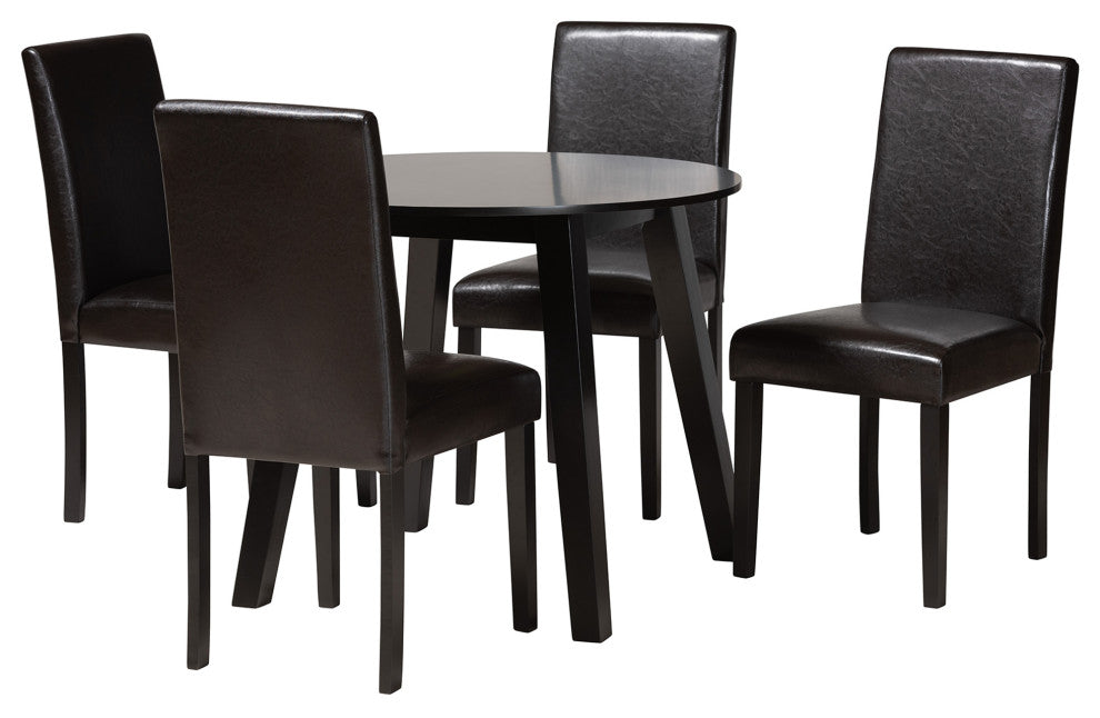 Everly Dark Brown Faux Leather 5-Piece Dining Set