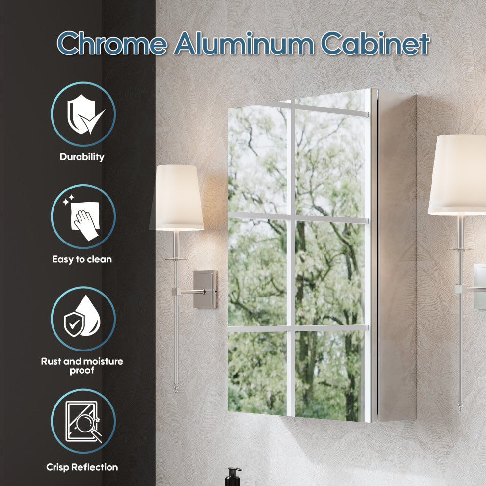 Recessed/Surface Mount Bathroom Medicine Cabinet, Soft-Close Blum Hinges, Left Swing, 16"x24"