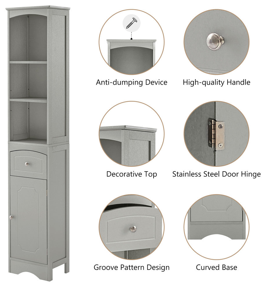 TATEUS Tall Bathroom Cabinet, Freestanding Storage Cabinet, Gray
