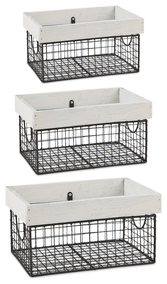 DII Asst Antique White Finish Farmhouse Basket (Set of 3)