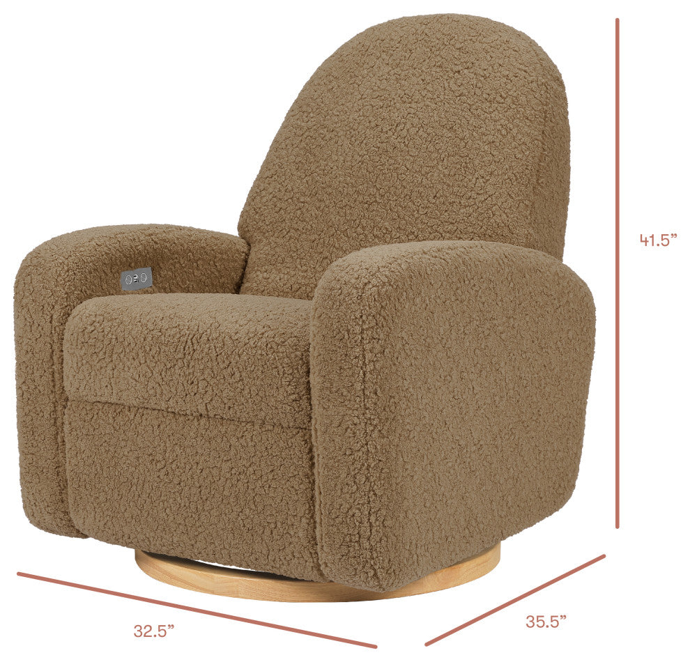 Nami Electronic Recliner and Swivel Glider Recliner, Boucle With USB port, Cortado Shearling With Light Wood Base
