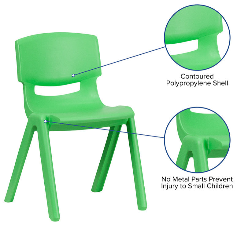 2 Pack Plastic Stackable School Chair with 15.5" Seat Height, Green
