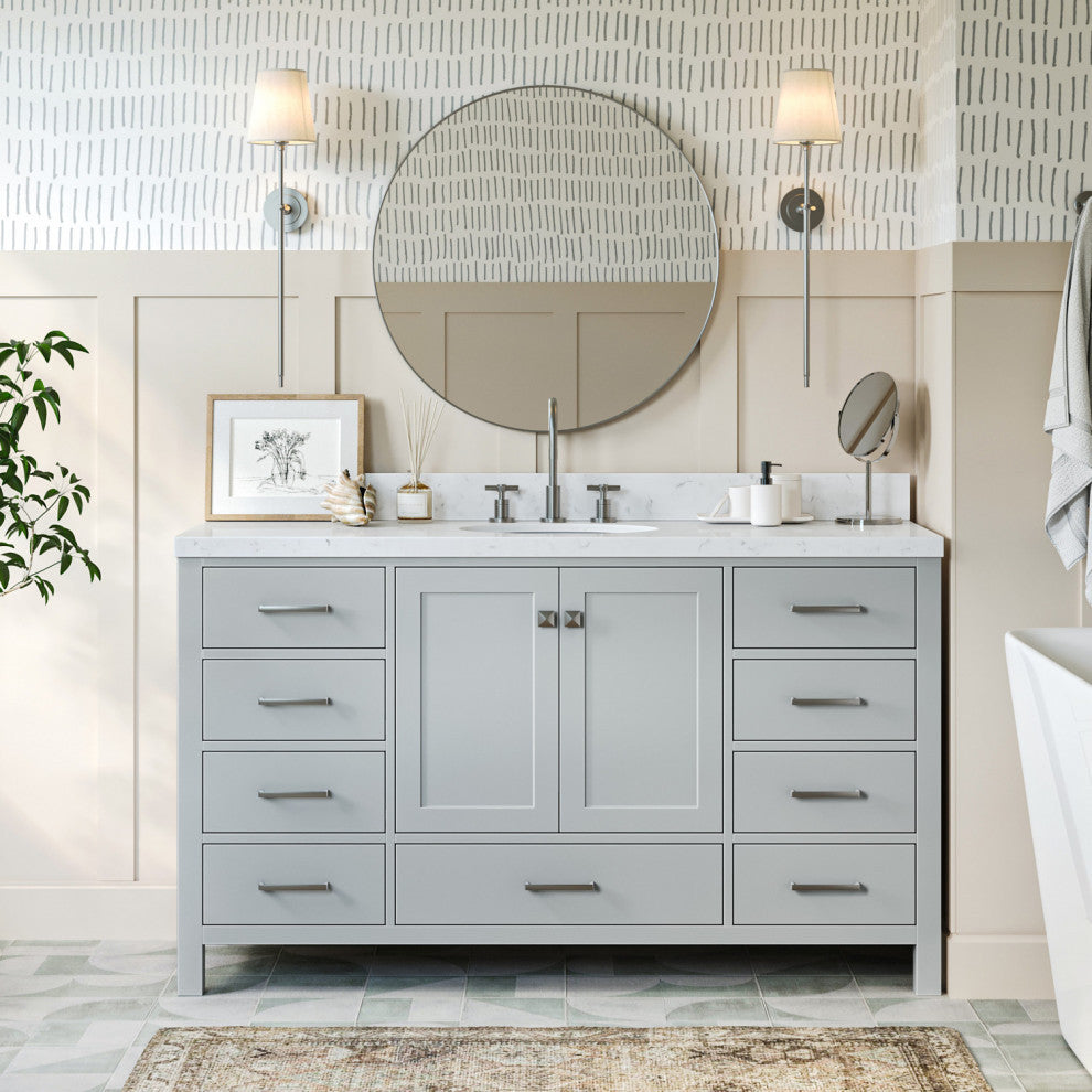 Ariel Cambridge 60" Single Sink Vanity, Carrara Quartz, Oval