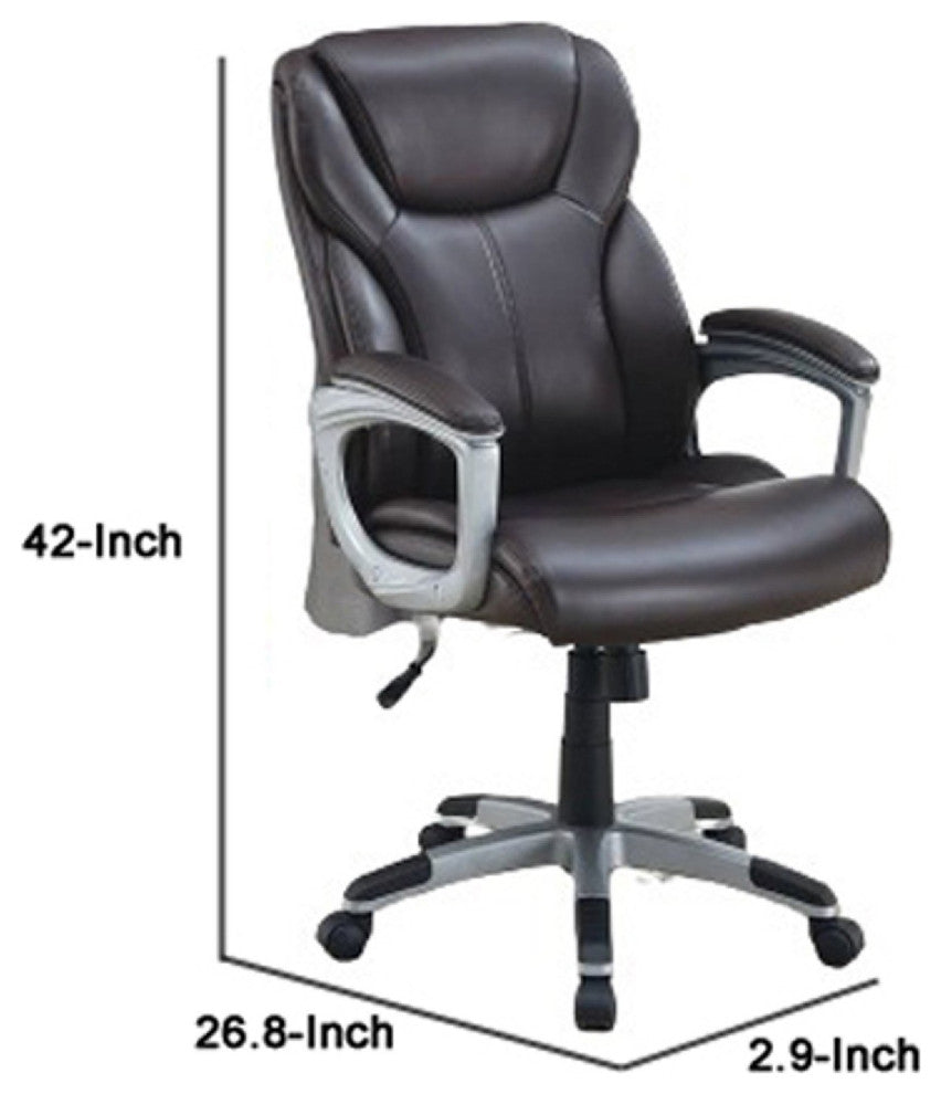Office Chair with Adjustable Height and Casters, Brown and Silver