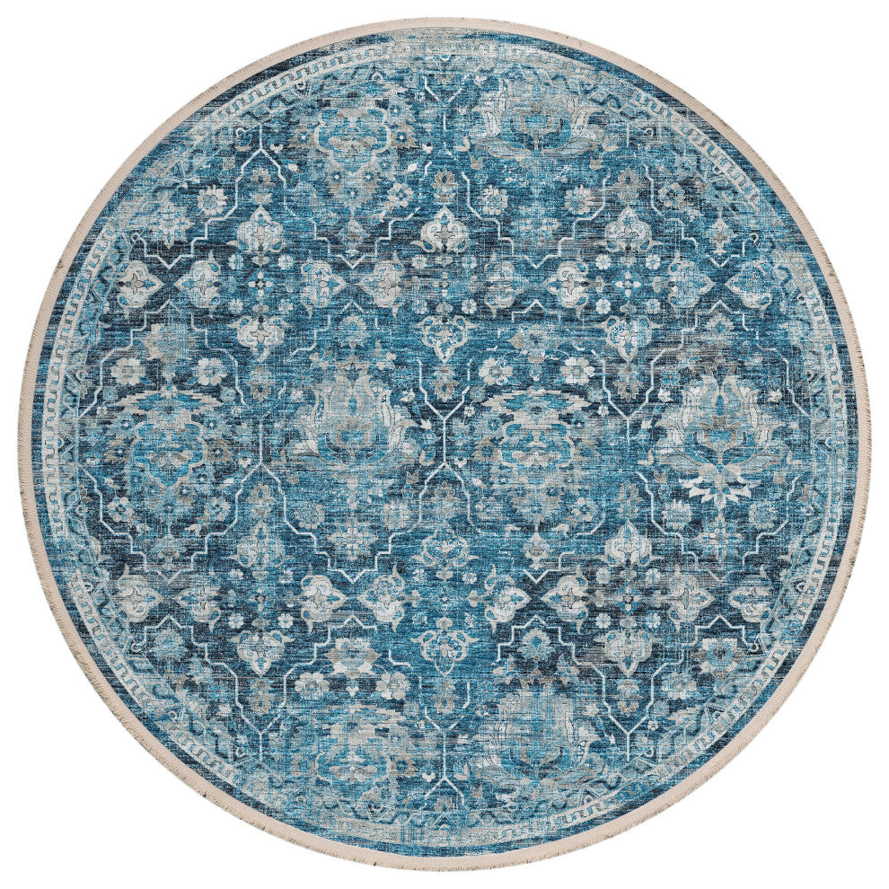 Indoor/Outdoor Marbella MB4 Navy Machine Washable 8' x 8' Round Rug