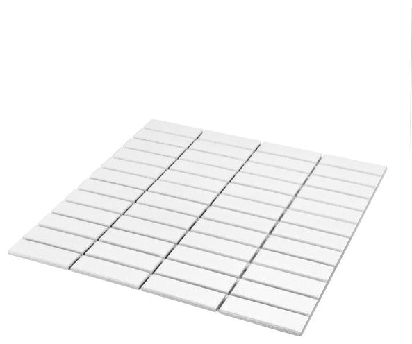 Gio White Matte 1" X 3" Stacked Linear Porcelain Mosaic Tile, 55 Sheets
