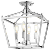 Plains Mini Lantern 12" 4-Light Iron Farmhouse LED Flush Mount, Chrome