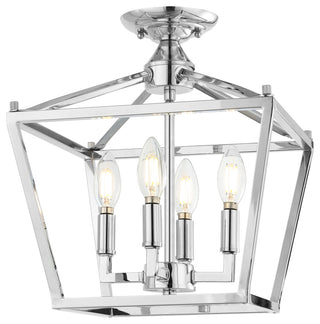 Plains Mini Lantern 12" 4-Light Iron Farmhouse LED Flush Mount, Chrome