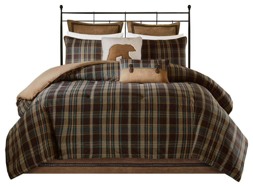 Woolrich Hadley Plaid Cottage Taupe Comforter Set, Terra Brown, Queen