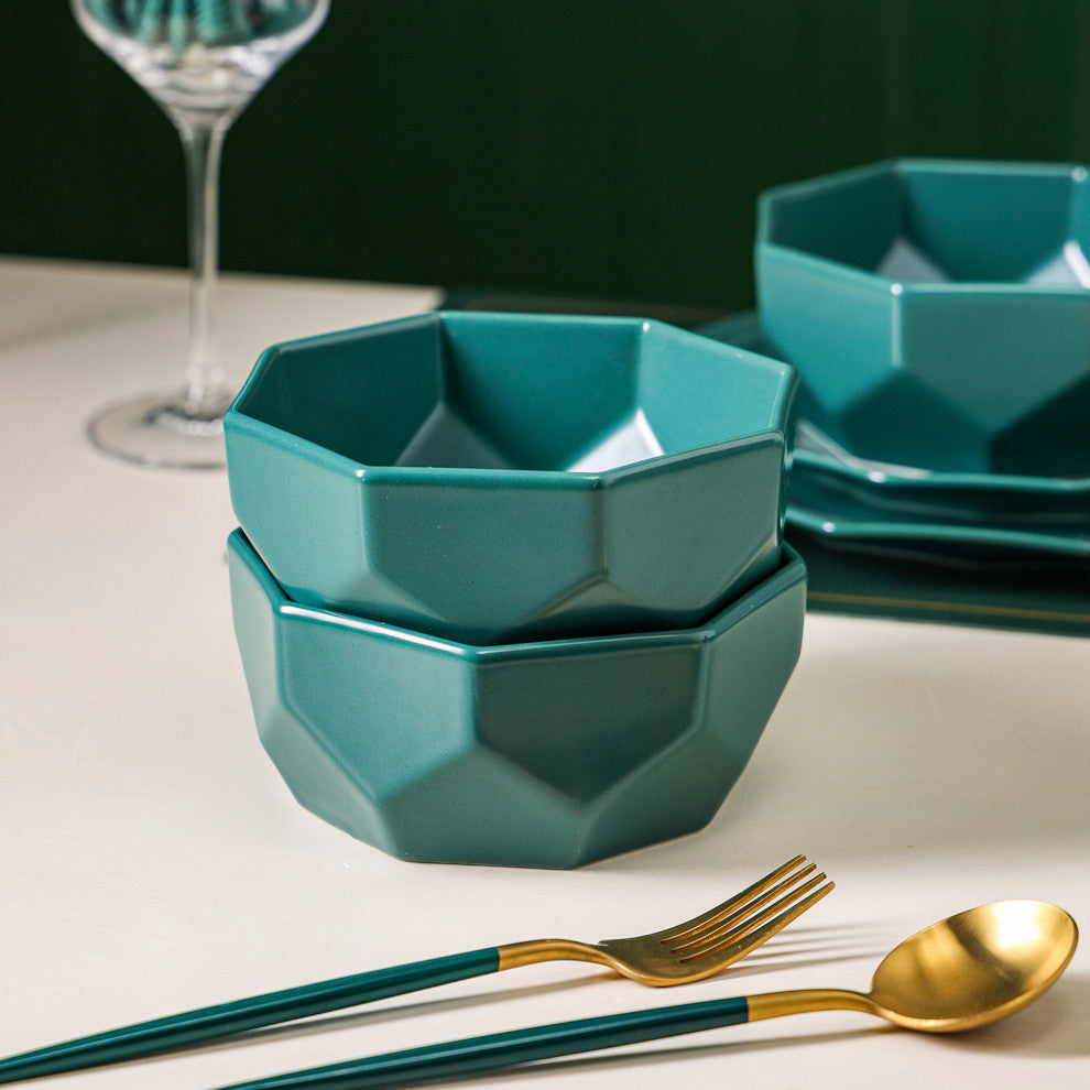 Stone Lain Jamie Porcelain 16 Piece Dinnerware Set, Green