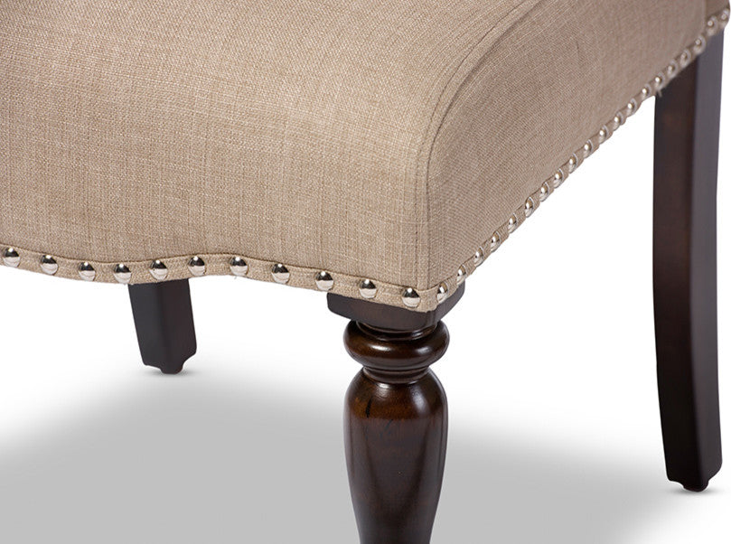 Zachary Oak Brown Beige Linen Fabric Dining Chair, Set of 2