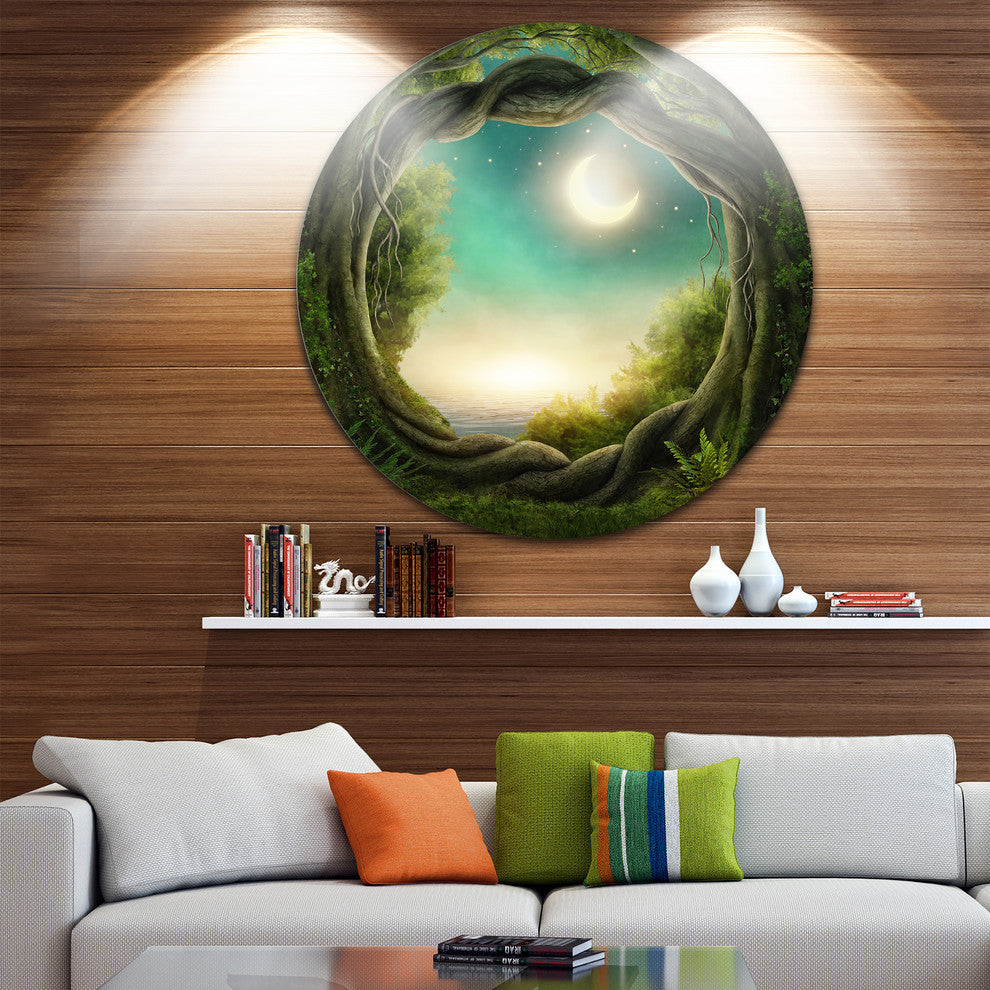 Enchanted Dark Forest, Landscape Photo Large Disc Metal Wall Art, 36"