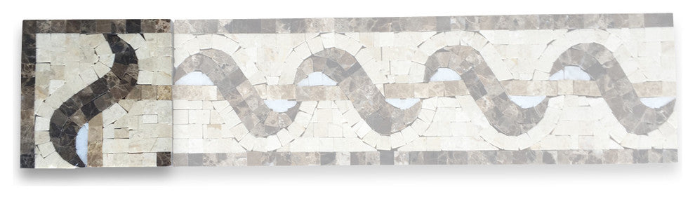 Marble Mosaic Border Decorative Tile Melody Emperador 4x4 Polished, 1 piece