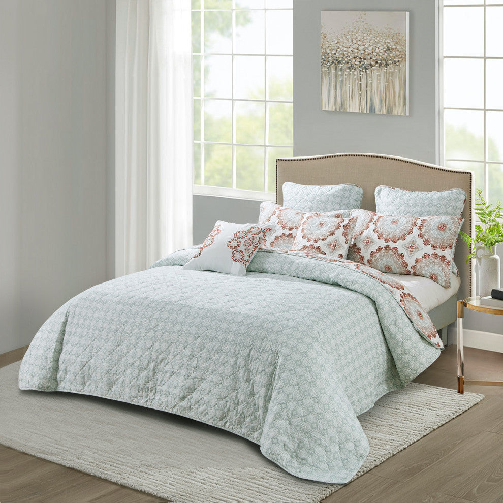 Delia Quilted 7 Piece Bed Spread Set, Queen