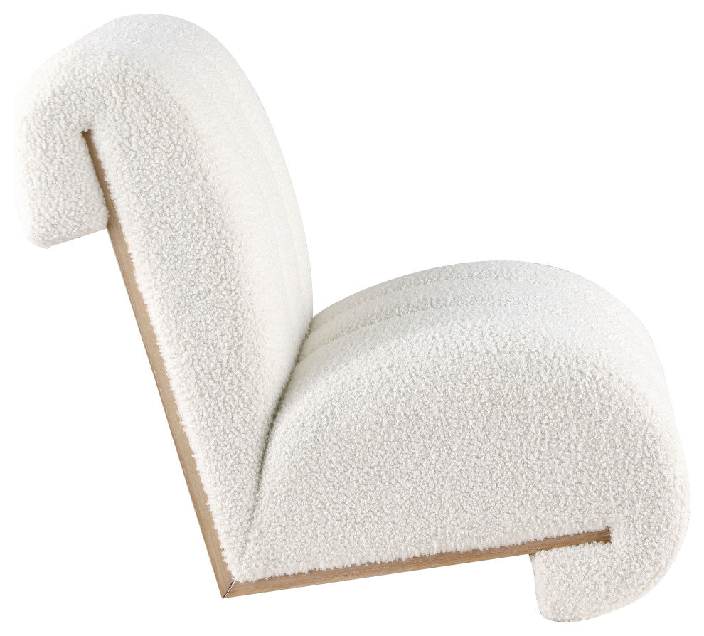 Swoon Faux Sheepskin Upholstered Accent Chair, Cream, White Oak Veneer