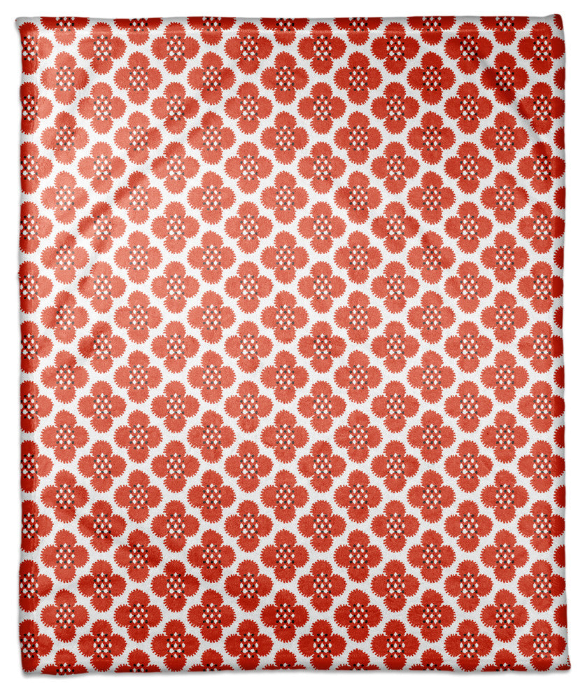 Red Floral Pattern Fleece Blanket