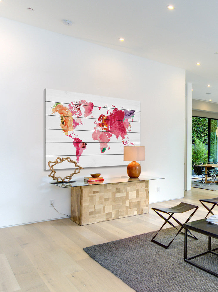 "Floral Map" Painting Print on White Wood