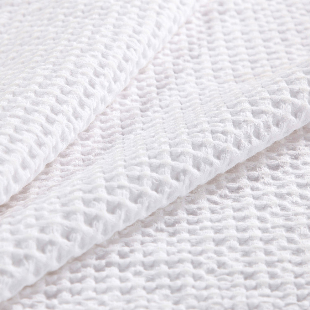 Stonewashed Cotton Waffle Weave Duvet Cover Set, 3-Piece, White, King