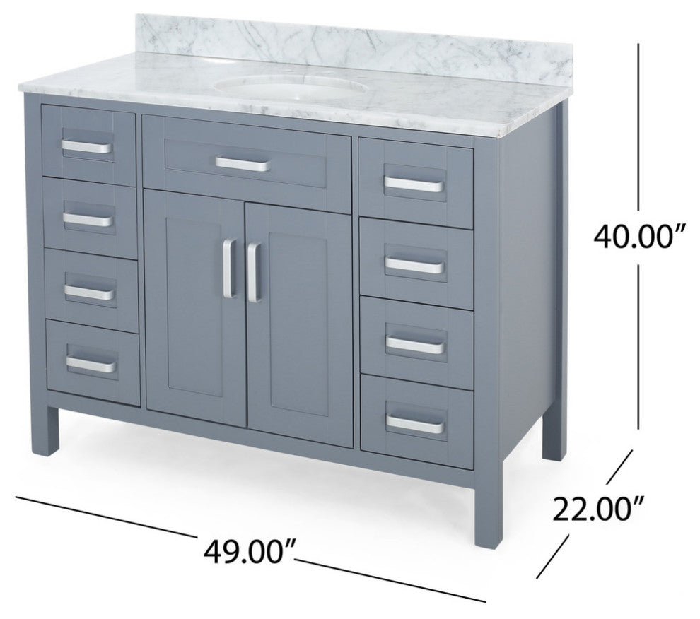 Grace Contemporary 48" Wood Single Sink Bathroom Vanity With Marble Counter Top, Gray