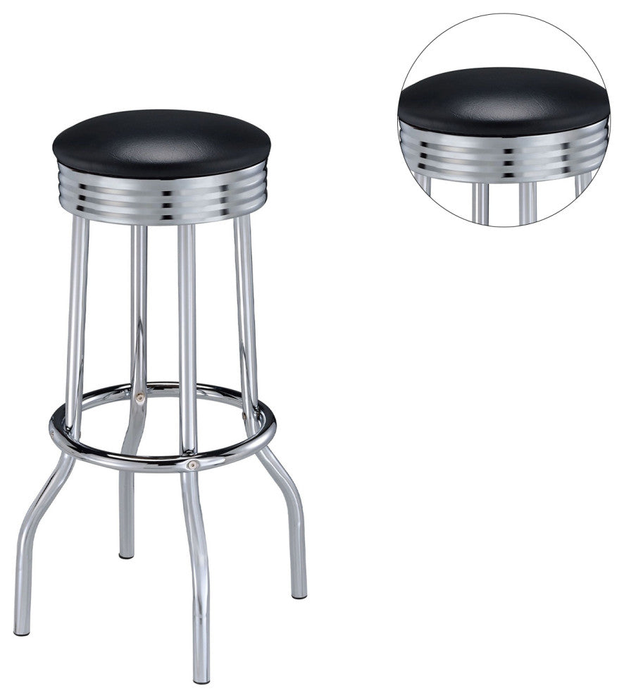 Set of 2 Upholstered Top Bar Stools, Black