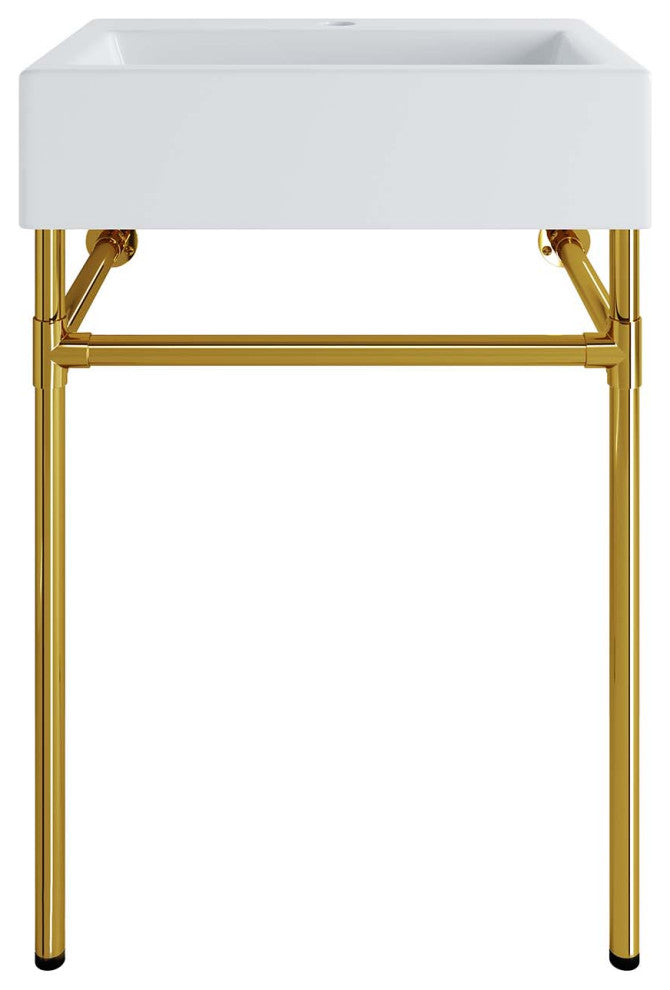 Sink Vanity, Wall Mount, White Gold, Ceramic, Stainless, Modern, Bathroom