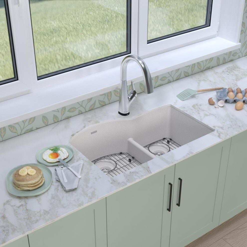 Quartz Classic 33" Undermount Sink Kit With Filtered Faucet, White