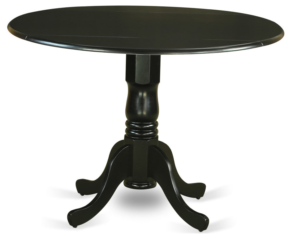 5Pc 42" Kitchen Table, Two 9"Drop Leaves, Four Chair, Pu Leather Color Black