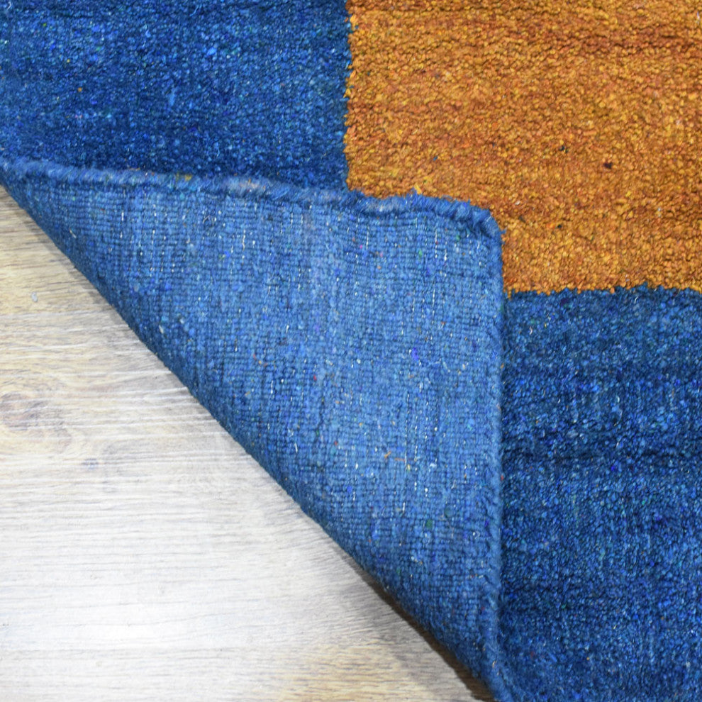 HAND KNOTTED LOOM SILK ECO-FRIENDLY RUG-6'x9',Rectangle,Orange  Blue,Contemporar