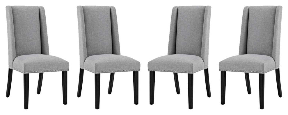 Dining Room Side Dining Chair, Set of Four, Fabric Wood, Light Grey Gray