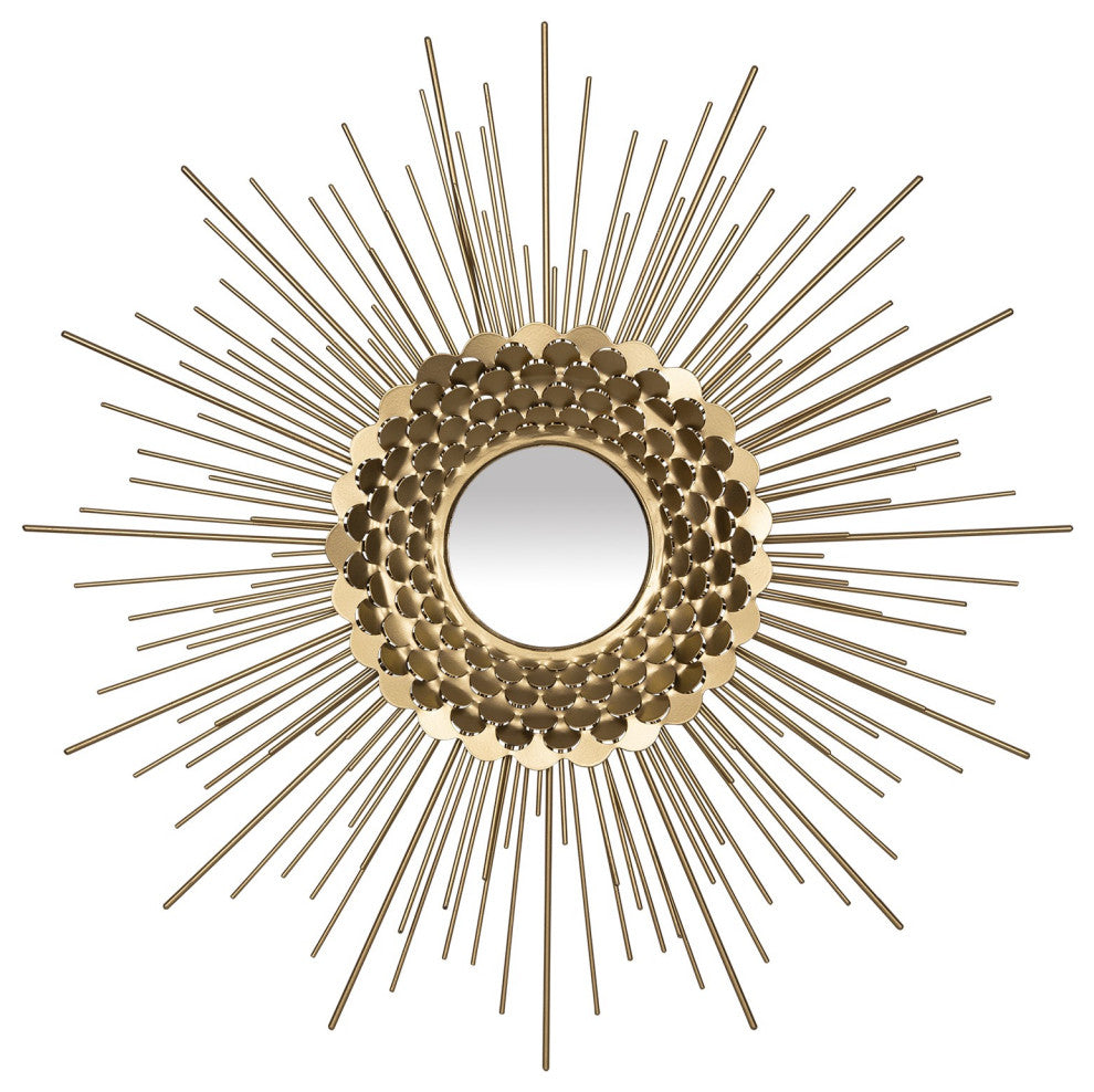 Gold Metal Sunburst Round Wall Mirror